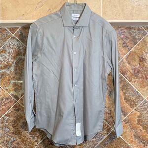 Men's Calvin Klein Black & White Dress Shirt Steel+ Slim Fit Stretch No Iron NWT